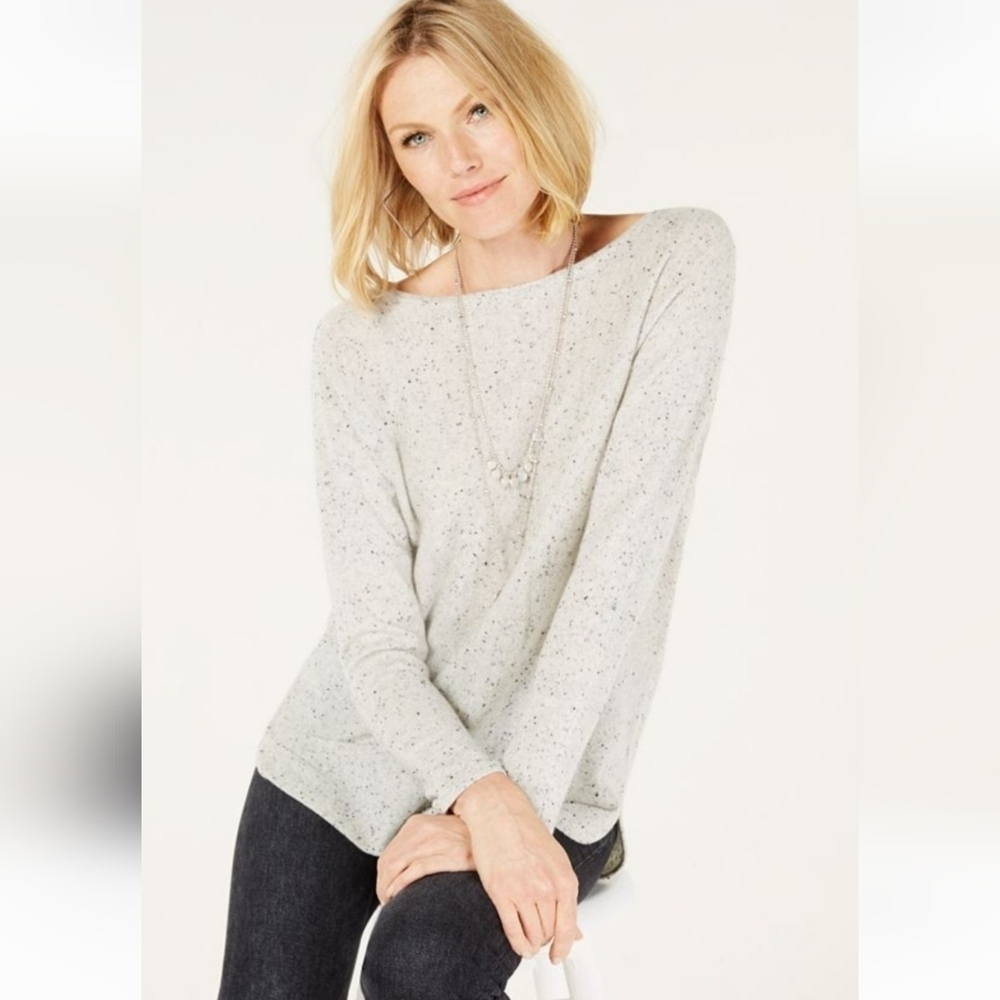 Charter Club Pure Cashmere Donegal Sweater With Shirttail Hem Size Large NWT
